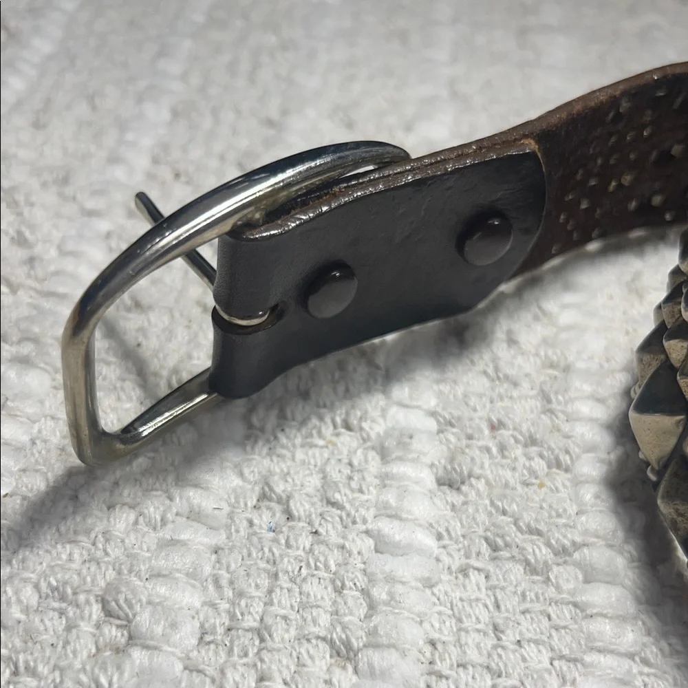B-Low The Belt Size 32 Brown Leather Mixed Metal Studded Pyramid Rocker Belt